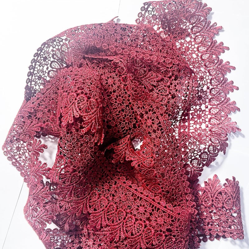 DKKUAYANGUP (Burgundy Floral Lace Trim - 5 Yards, 9cm Wide | Wedding Dress Embellishment, Gift Packaging, Party Decor | DIY Sewing & Craft Supplies - Image 5
